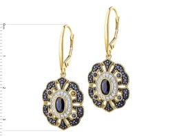 Kolczyki z żółtego złota z diamentami i szafirami - próba 585