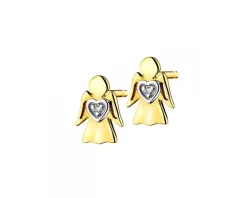 Kolczyki  z żółtego złota z diamentami - aniołki, serca - 0,006 ct - próba 375