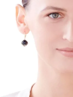 Kolczyki z żółtego złota z diamentami i onyksami - próba 585