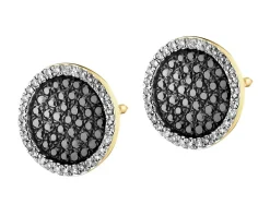 Kolczyki z żółtego złota z diamentami - gwiazdy, koła - 0,006 ct - próba 375