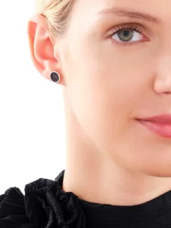 Kolczyki z żółtego złota z diamentami - gwiazdy, koła - 0,006 ct - próba 375