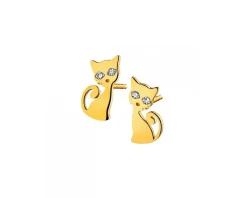 Kolczyki z żółtego złota z diamentami - koty - 0,01 ct - próba 375
