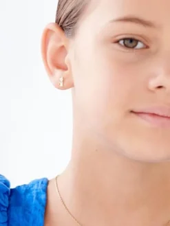 Kolczyki z żółtego złota z diamentami - koty - 0,01 ct - próba 375