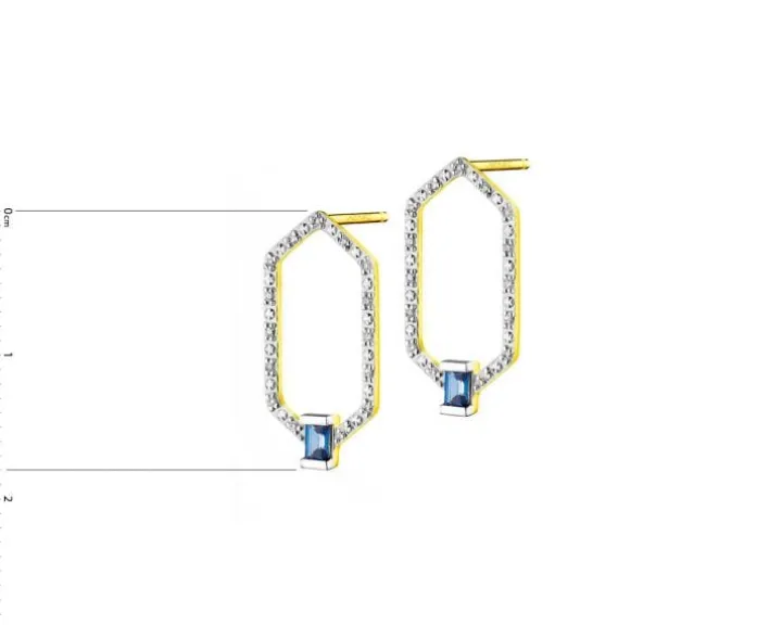 Kolczyki z żółtego złota z diamentami i szafirami - próba 375