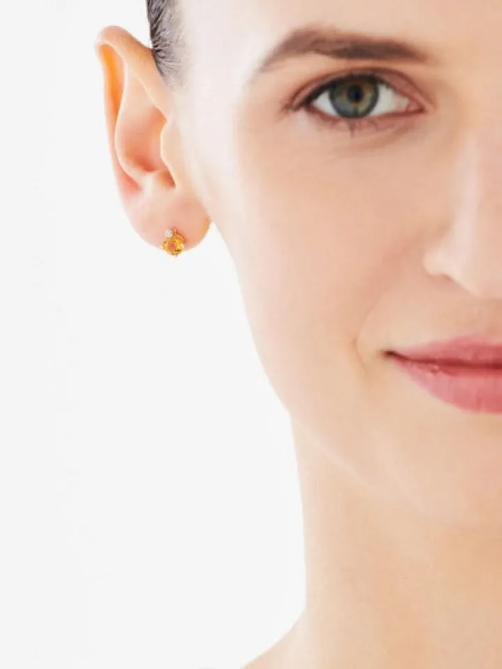 Kolczyki z żółtego złota z diamentami i cytrynami - próba 375