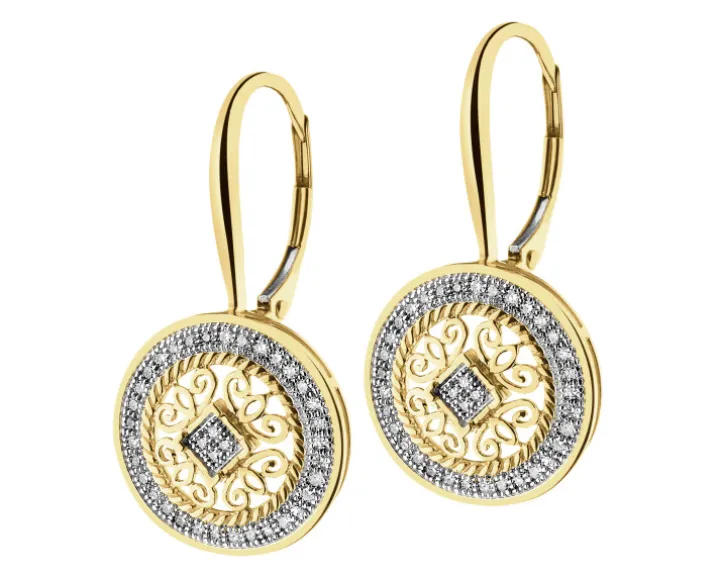 Kolczyki z żółtego złota z diamentami i onyksami - próba 585