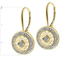 Kolczyki z żółtego złota z diamentami i onyksami - próba 585