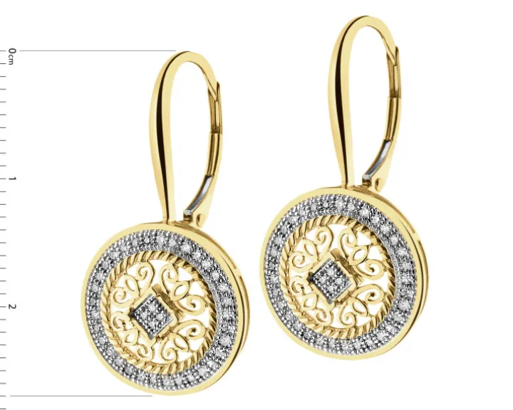 Kolczyki z żółtego złota z diamentami i onyksami - próba 585