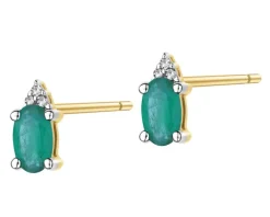 Kolczyki z żółtego złota z diamentami i topazami London Blue - sowy - próba 375