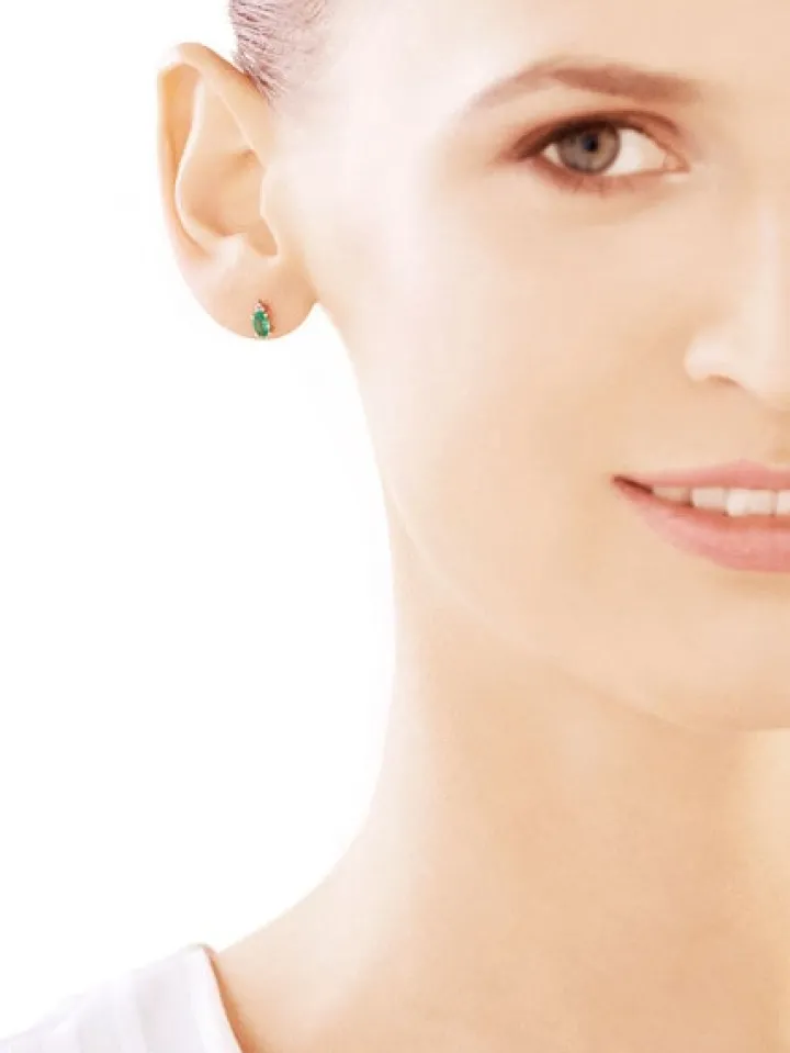 Kolczyki z żółtego złota z diamentami i szmaragdami - próba 375