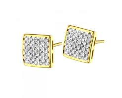 Kolczyki z żółtego złota z diamentami - kwadraty - 0,15 ct - próba 585