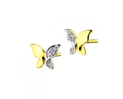 Kolczyki z żółtego złota z diamentami - motyle - 0,02 ct - próba 375