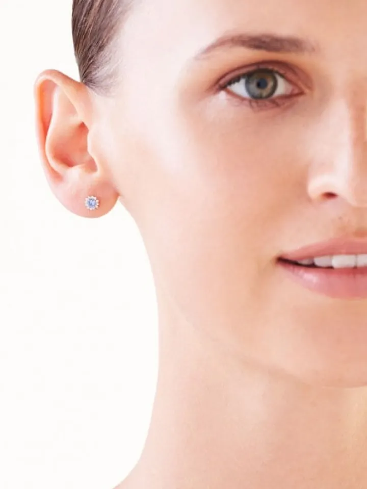 Kolczyki z żółtego złota z diamentami i tanzanitami - próba 585