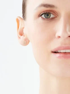 Kolczyki z żółtego złota z diamentami - rozety - 0,01 ct - próba 375