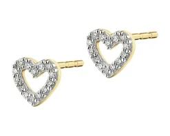 Kolczyki z żółtego złota z diamentami - serca - 0,04 ct - próba 375