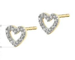 Kolczyki z żółtego złota z diamentami - serca - 0,04 ct - próba 375