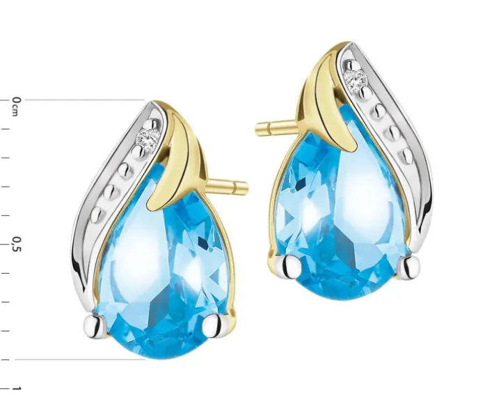 Kolczyki z żółtego złota z diamentami i topazami - próba 375