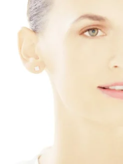 Kolczyki z żółtego złota z diamentami - kwadraty - 0,10 ct - próba 585