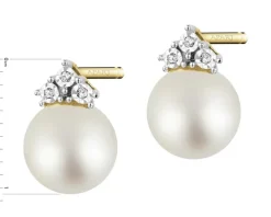 Kolczyki z żółtego złota z diamentami i perłami - próba 585