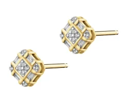 Kolczyki z żółtego złota z diamentami i perłami - próba 375