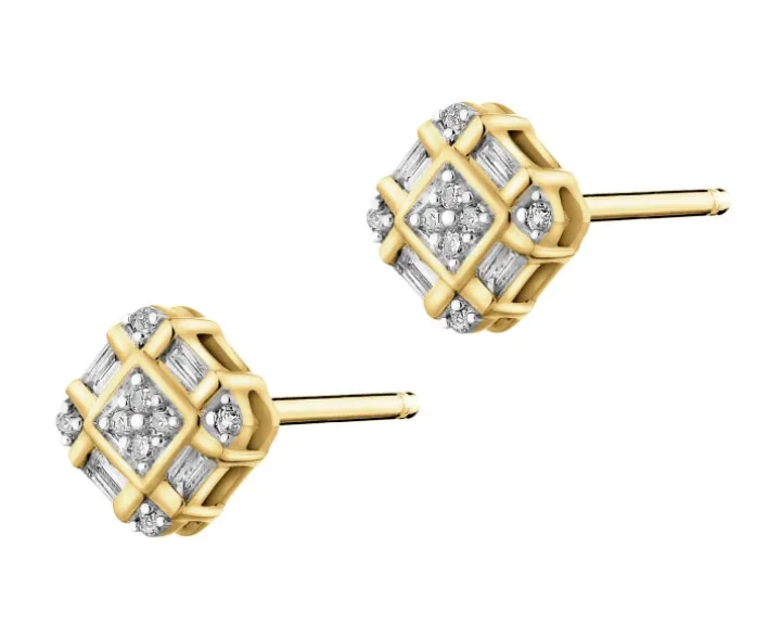 Kolczyki z żółtego złota z diamentami i perłami - próba 375