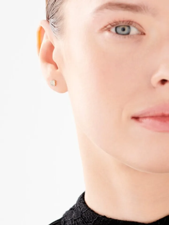 Kolczyki z żółtego złota z diamentami i perłami - próba 375