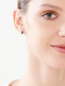 Kolczyki z żółtego złota z diamentami i szafirami syntetycznymi - próba 375