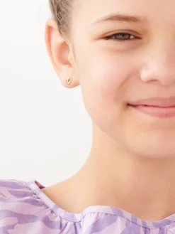 Kolczyki z żółtego złota z diamentami - serca - 0,005 ct - próba 375