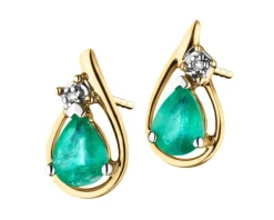 Kolczyki z żółtego złota z diamentami i topazami London Blue - próba 585