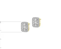 Kolczyki z żółtego złota z diamentami - kwadraty - 0,05 ct - próba 375
