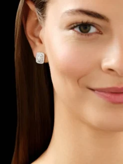 Kolczyki z żółtego złota z diamentami - kwadraty - 0,05 ct - próba 375