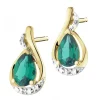 Kolczyki z żółtego złota z diamentami i szmaragdami syntetycznymi - próba 375