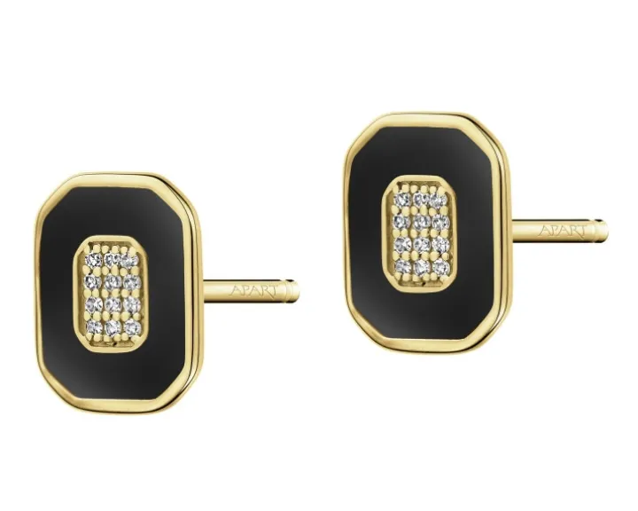 Kolczyki z żółtego złota z diamentami i emalią - 0,05 ct - próba 585