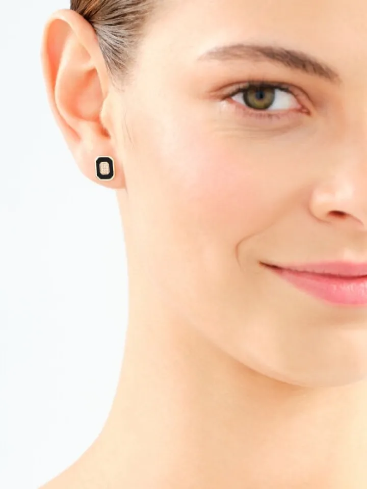 Kolczyki z żółtego złota z diamentami i emalią - 0,05 ct - próba 585