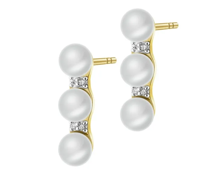 Kolczyki z żółtego złota z diamentami - kwiaty - 0,008 ct - próba 375