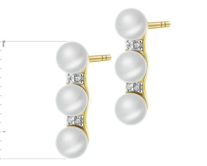 Kolczyki z żółtego złota z diamentami - kwiaty - 0,008 ct - próba 375