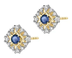 Kolczyki z żółtego złota z diamentami i szafirami - próba 585
