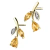 Kolczyki z żółtego złota z diamentami i cytrynami - liście - próba 375