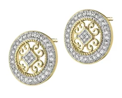 Kolczyki z żółtego złota z diamentami - rozety - 0,18 ct - próba 585