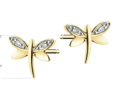 Kolczyki z żółtego złota z diamentami  - ważki - 0,02 ct - próba 375