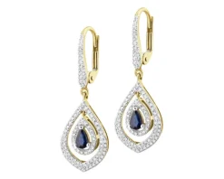 Kolczyki z żółtego złota z diamentami i szafirami - próba 585