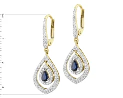 Kolczyki z żółtego złota z diamentami i szafirami - próba 585