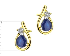 Kolczyki z żółtego złota z diamentami i szafirami - próba 585