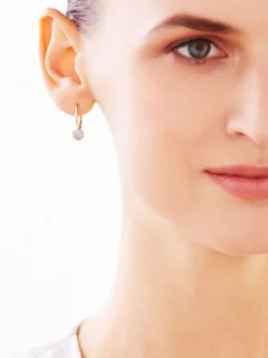 Kolczyki z żółtego złota z diamentami i perłami - próba 585