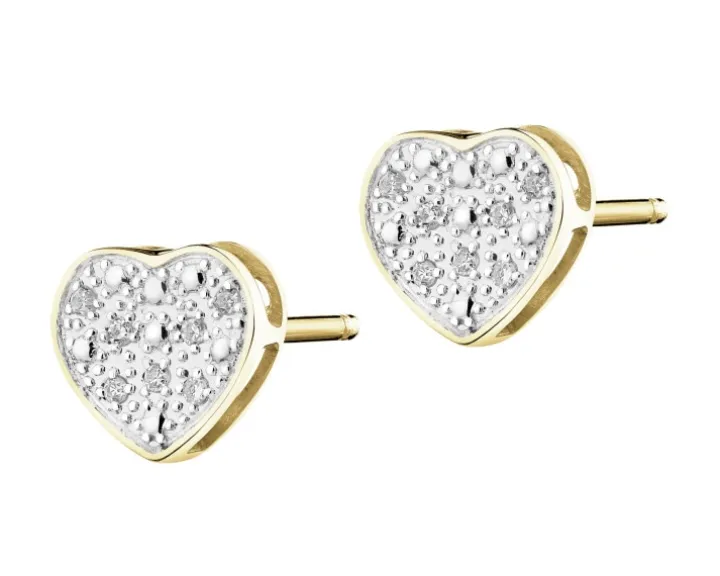 Kolczyki z żółtego złota z diamentami - 0,02 ct - próba 375