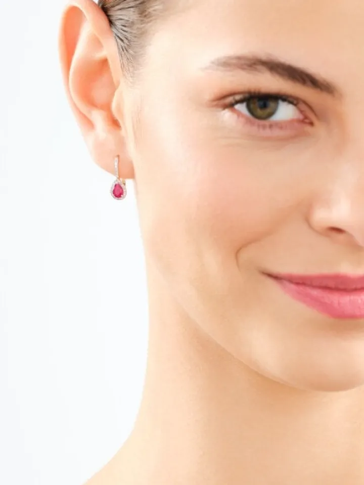 Kolczyki z żółtego złota z diamentami i rubinami - próba 585