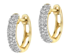 Kolczyki z żółtego złota z diamentami - liście - 0,01 ct - próba 375