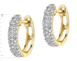 Kolczyki z żółtego złota z diamentami - liście - 0,01 ct - próba 375