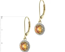 Kolczyki z żółtego złota z diamentami i cytrynami - próba 585