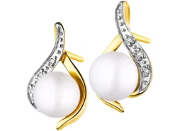 Kolczyki z żółtego złota z diamentami i perłami - próba 375